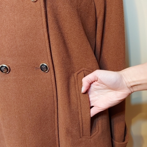 Old Money Classic Melanie Lyne Peacoat Wool Blend Camel Coat Sz 12 Minimal Chic - Picture 3 of 16